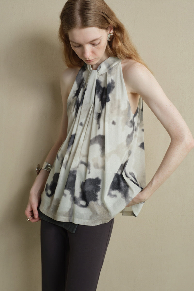 Twisted Pleated Halterneck Vest