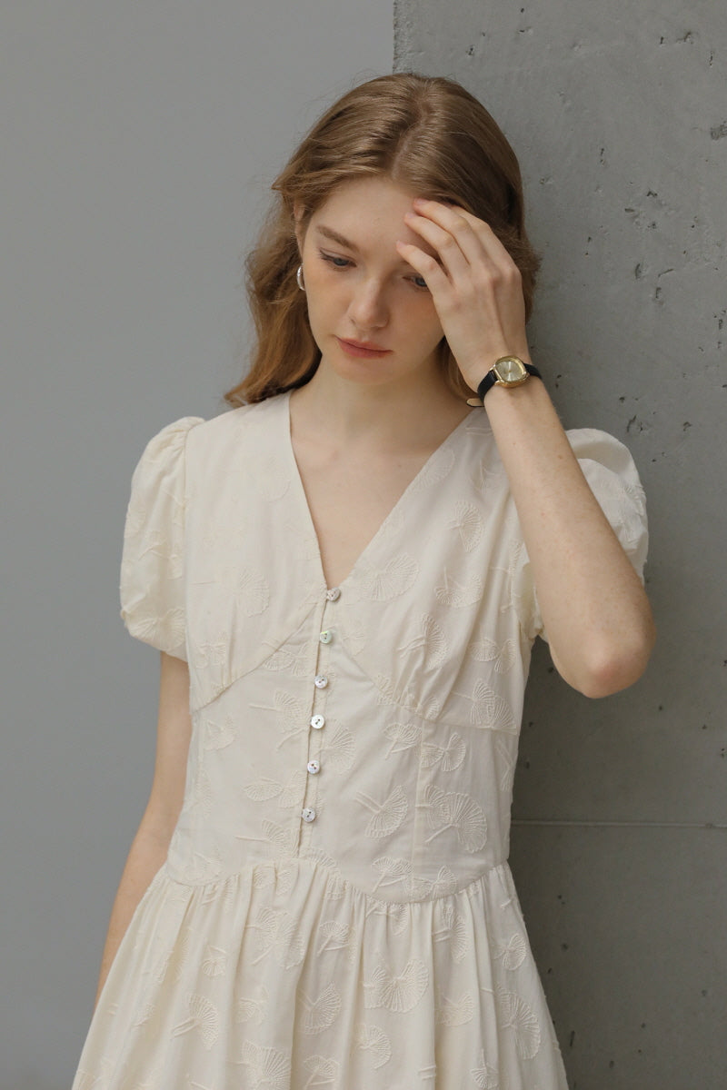 Gentle V-Neck Embroidered Long Dress