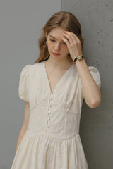 Gentle V-Neck Embroidered Long Dress