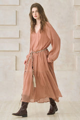 Ruffled V-Neck Long Dress