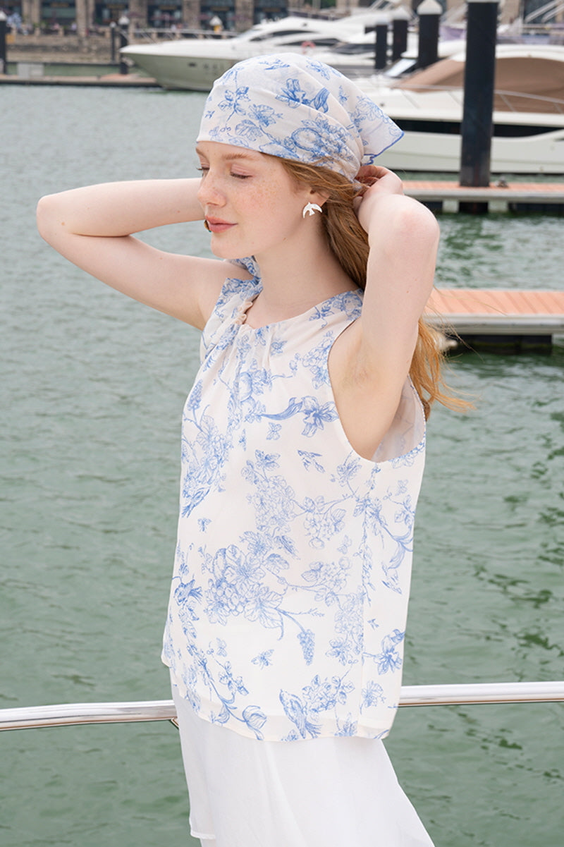 Lace-Up Floral Sleeveless Vest