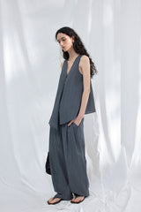 Lace-Up V-Neck Irregular Sleeveless Top