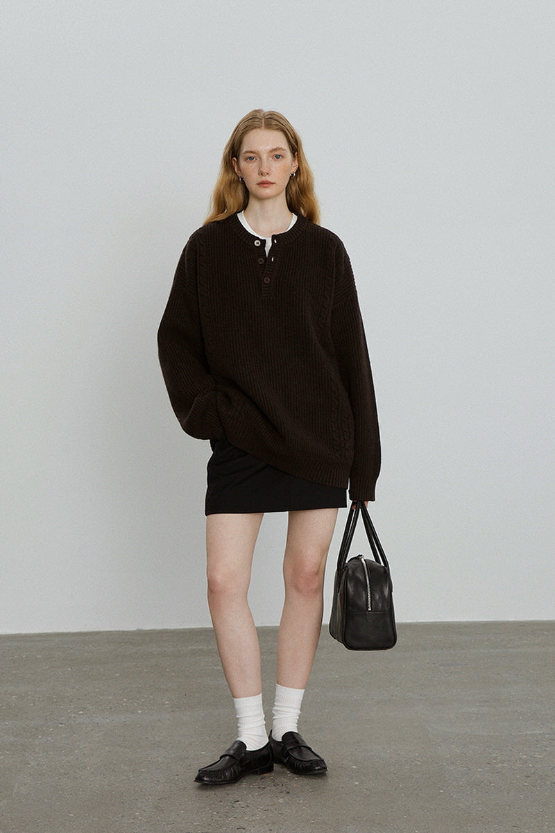 Henry Collar Cable Pullover Sweater