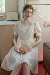 Square Neck Embroidered Pleated Dress