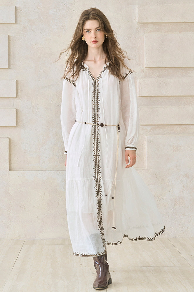 Contrast Embroidery Maxi Dress