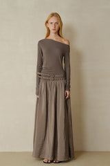 Double Belt Asymmetrical Shoulder Long Sleeve Dress