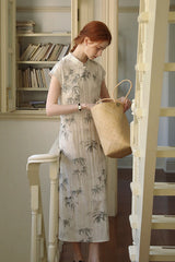 Diagonal Placket Ink Bamboo Cheongsam Dress