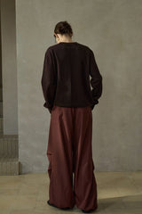 Three D-Pleated Fold-Top Wide-Leg Pants