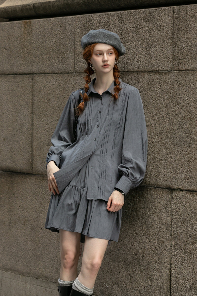 Slouchy Long Sleeve Shirt Skirt Set