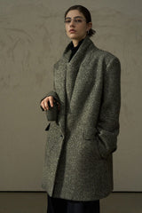 Textured Herringbone Lapel Coat