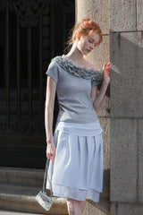 Korean Slim Off-Shoulder Ruffle Shirt