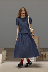Gathered High Waist Midi Skirt