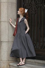 Big Lapel Sleeveless Dress