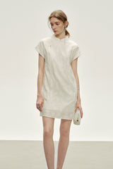 Asymmetric Button Stand Collar Mini Dress