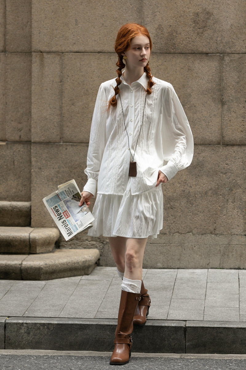 Slouchy Long Sleeve Shirt Skirt Set