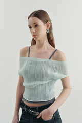 One-Shoulder Off-Shoulder Knit Two-Piece Top