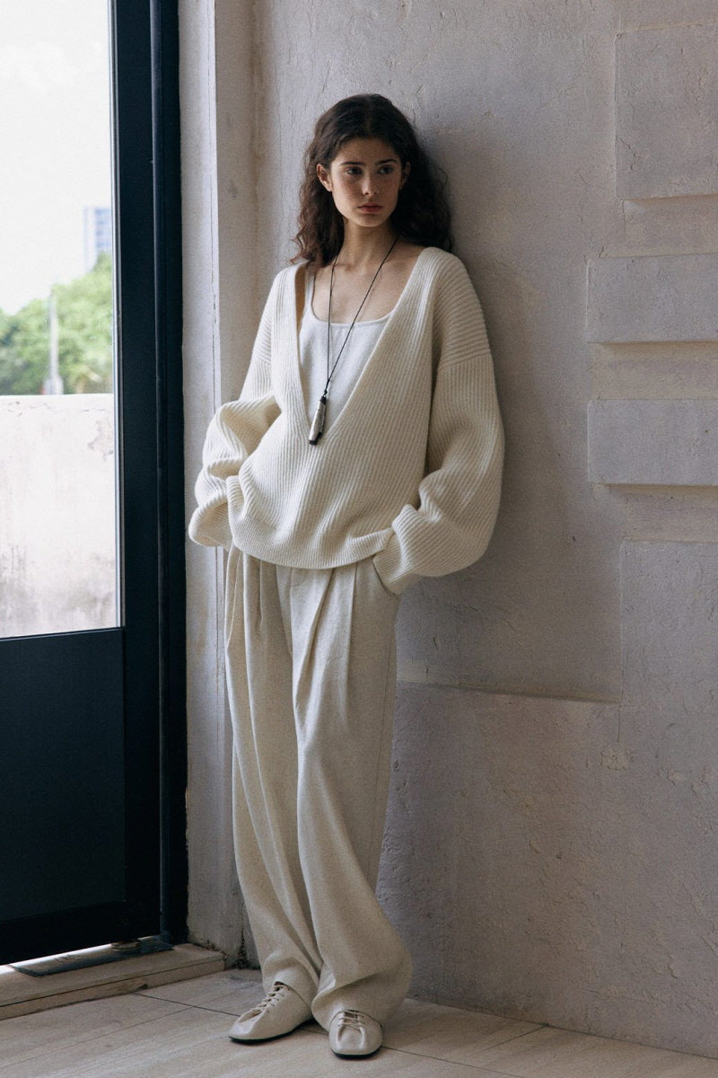 Lazy Deep V-Neck Pullover Top