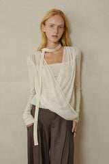 Draped Overlapping Mesh Wrap Top