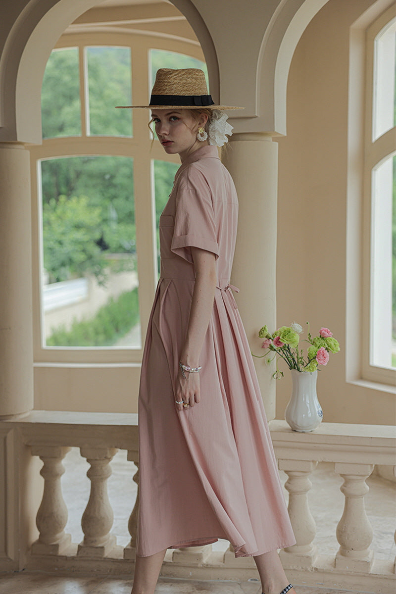 Strappy Waist Shirt Midi Dress