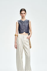 High-Waisted Curved Wide-Leg Pants