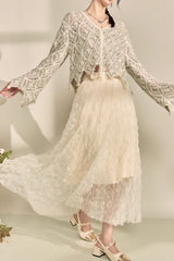 Cut-Out Woven Loose Cardigan