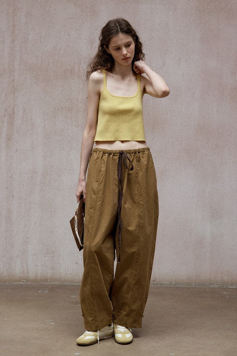 Drawstring Low-Waist Paratrooper Pants