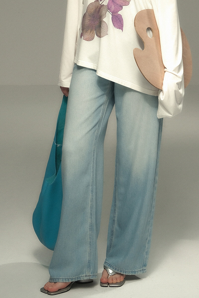 Panelled Lace Straight-Leg Jeans