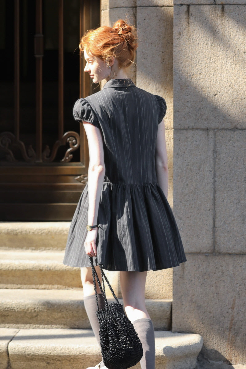 Diagonal Placket Puff Sleeve Shirt Dress