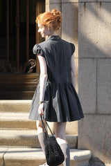 Diagonal Placket Puff Sleeve Shirt Dress