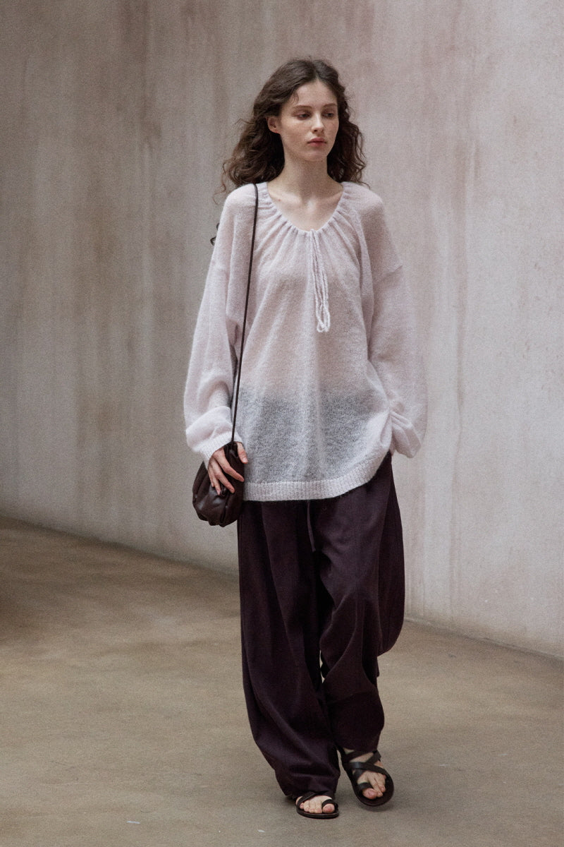 Twill Lace Casual Loose Floor-Length Pants