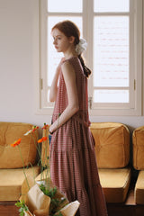 Vintage Lace-Up Check Dress