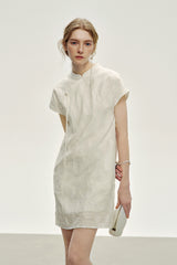 Asymmetric Button Stand Collar Mini Dress