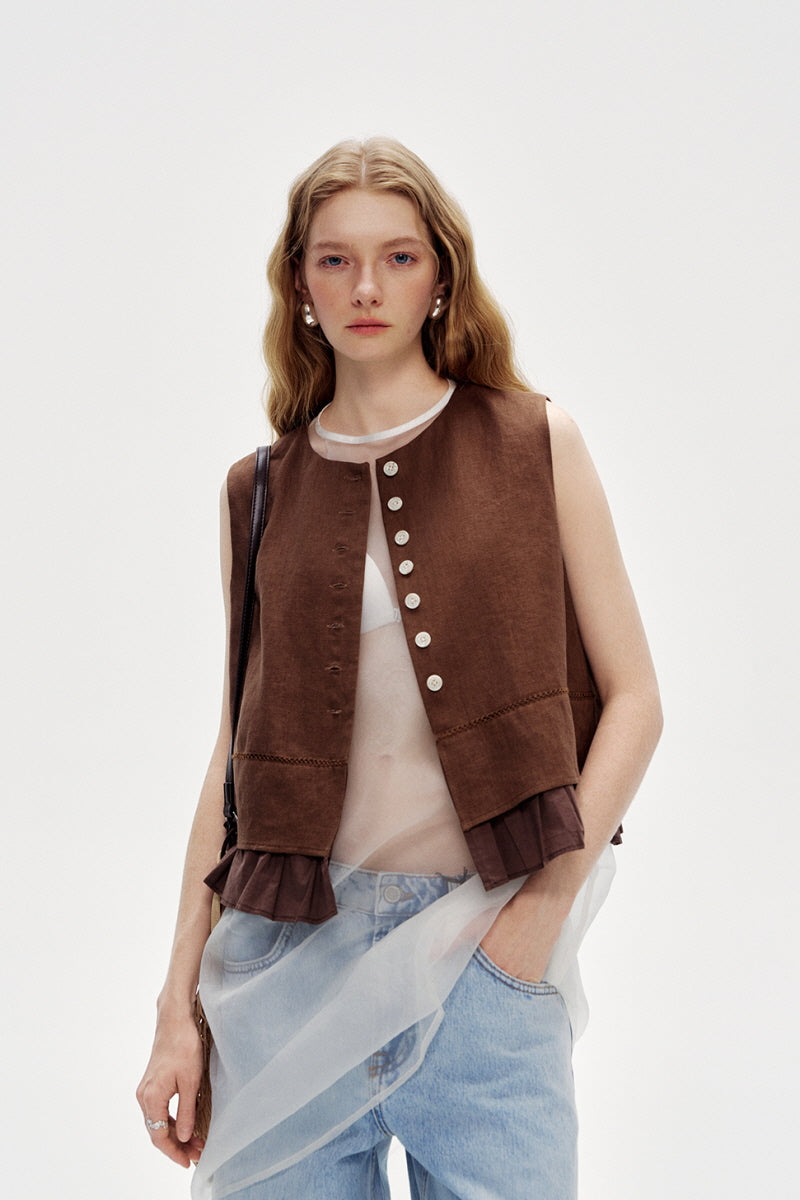 Cut-Out Embroidery Loose Sleeveless Vest Blouse