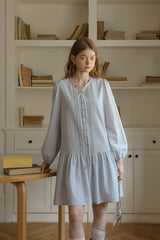 V-Neck Puff Sleeve Tie Waist Long Dress