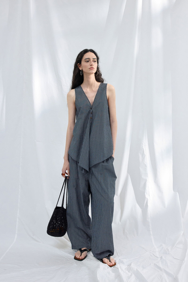 Lace-Up V-Neck Irregular Sleeveless Top