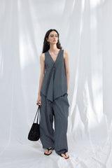 Lace-Up V-Neck Irregular Sleeveless Top