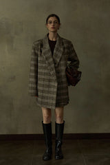 Retro Plaid Wide-Shoulder Suit Jacket