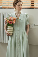 French Puff Sleeve Waist Shirt Dress