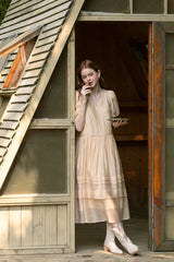 V-Neck Balloon Sleeve Cake Dress