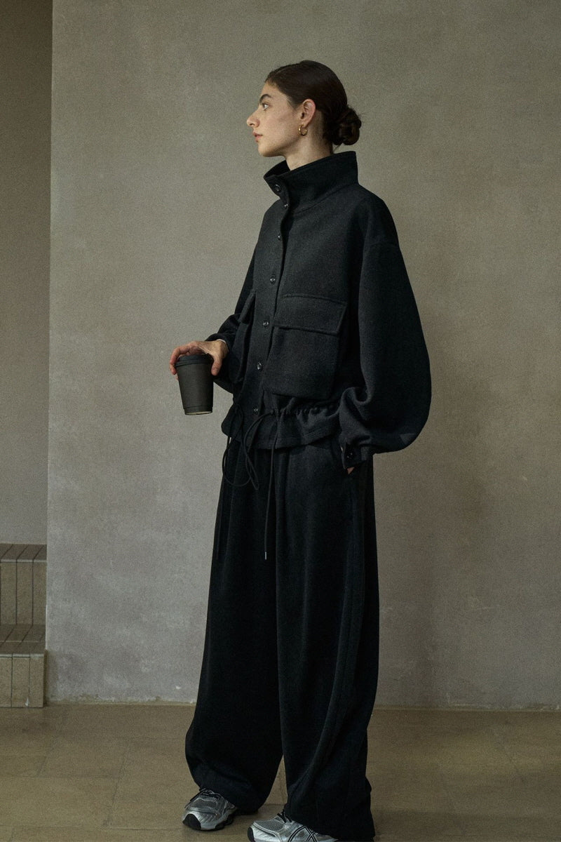 Stand-Up Collar Drawstring Short Jacket