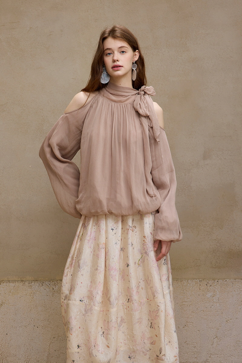 Shaved Shoulder Strap Flower Bud Top