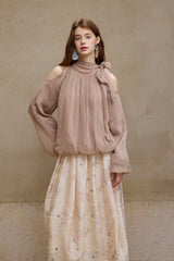 Shaved Shoulder Strap Flower Bud Top