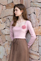 Square-Neck Slim Knit Top