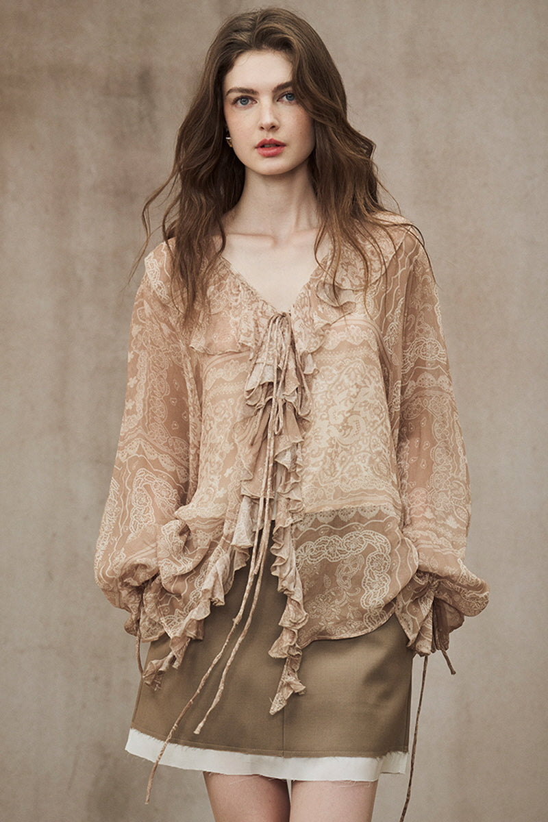 Ruffled Neck Strappy Shirt