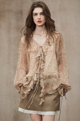 Ruffled Neck Strappy Shirt