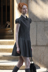 Diagonal Placket Puff Sleeve Shirt Dress