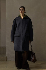 Hooded Scimitar-Sleeve Reversible Coat