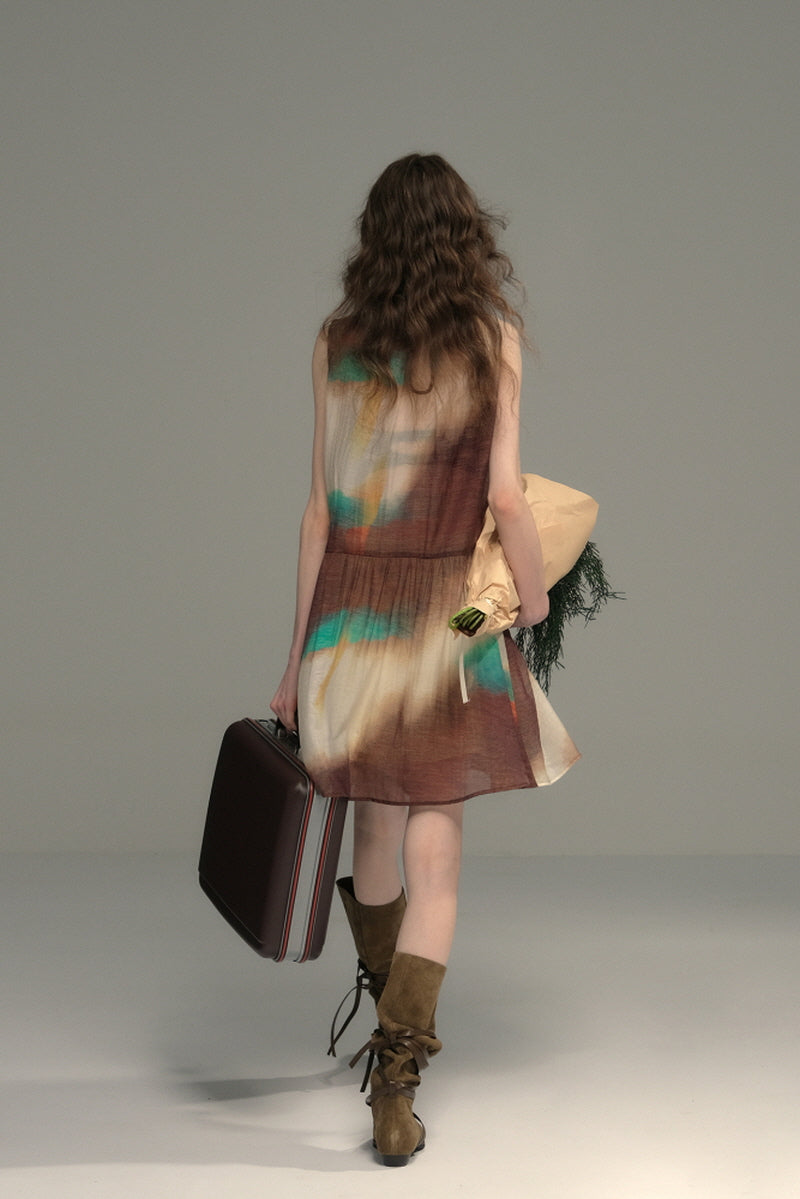 Smudge Lapel Sleeveless Vest Dress