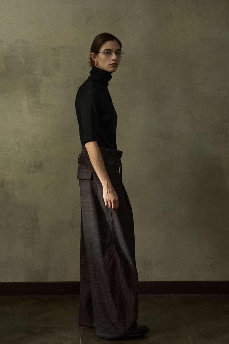 Adjustable-Strap Two-Tone Loose Slacks