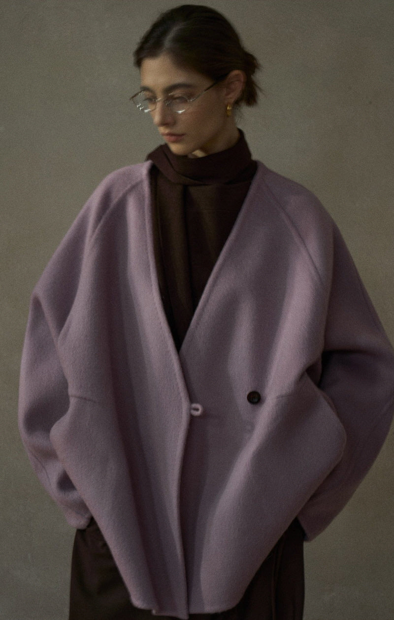Horn Button V-Neck Reversible Duffle Jacket